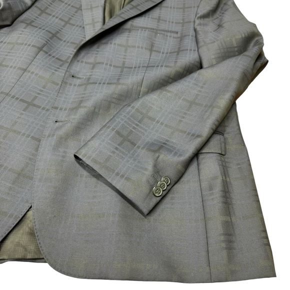 Hugo Boss Blazer Mens 44R Navy Blue Plaid Wool Sport Coat Jacket - Picture 6 of 16